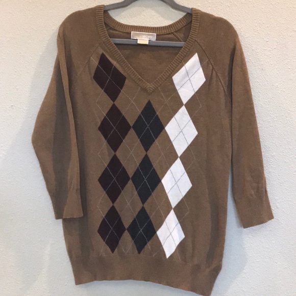 Michael Kors Sweaters - Michael Kors V-neck argyle sweater, Size L